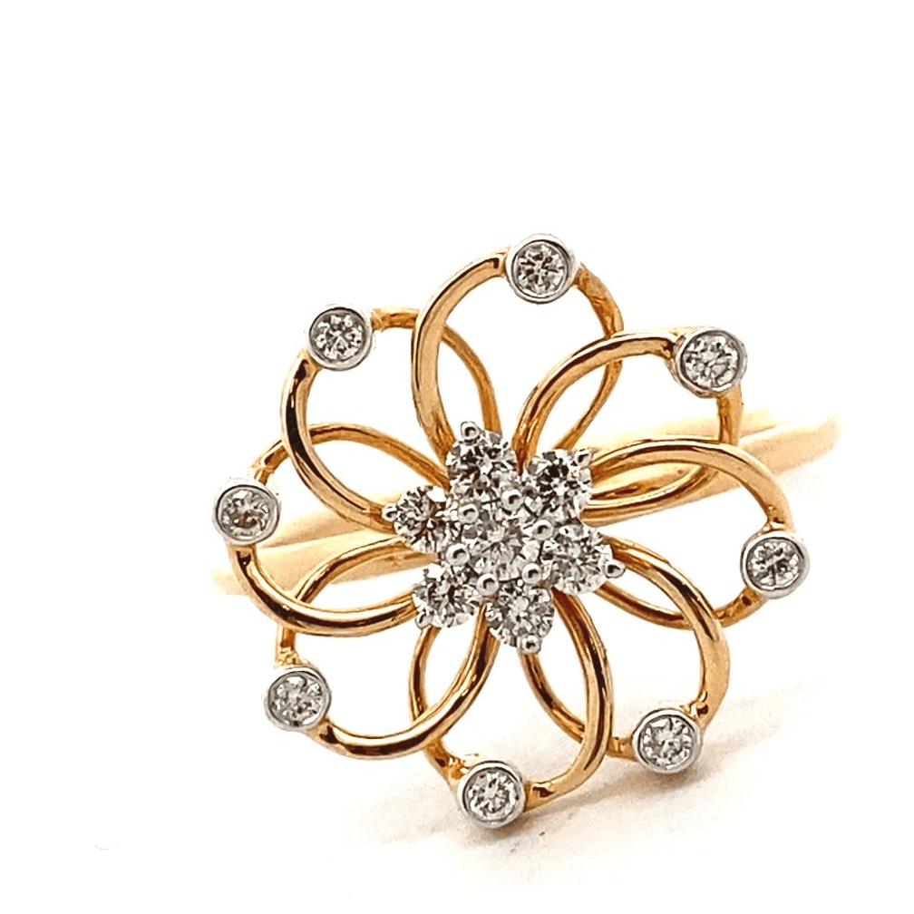 18k Yellow Gold Avant-Garde Design Ladies Diamond Ring, Size 7.75 - - Ruby  Lane